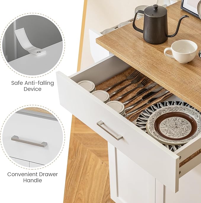 Giantex Kitchen Island with Storage, Rolling Island Table with Cabinet, Adjustable Shelf, Drawer, Towel Rack & Spice Rack, Small Bar Kitchen Cart On Wheels for Living Dining Room, White