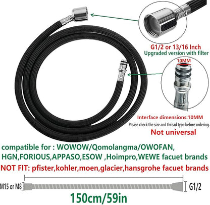 Pull Down Kitchen Faucet Hose Replacement M15*1MM X G1/2,(360 Rotatable) With Quick Connect, 59-Inch for Pluggable Nylon Hose,Compatiblity for WOWOW,OWOFAN,FORIOUS,APPASO,WEWE facuet parts