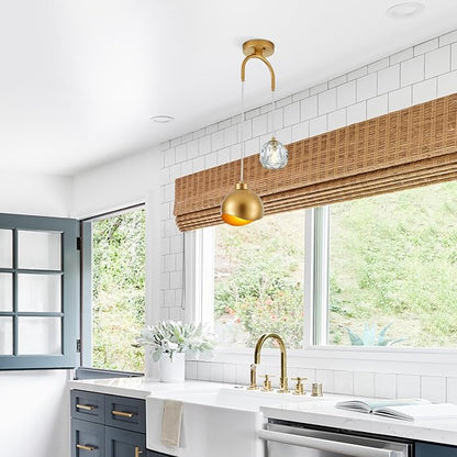2 - Light Modern Pendant Light with Crystal Accent, Gold Pendant Light Hallway, Unique Hanging Light Fixture for Entryway Bedroom Kitchen Island