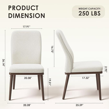 MALOL Upholstered Dining Chairs Set of 2, Modern Kitchen Chairs with High Back, Padded Fabric Dining Room Chair with Solid Wood Legs for Restaurant/Cafe/Home, Beige