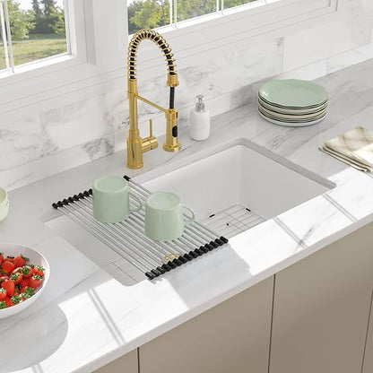 33 Granite Composite Kitchen Sink - Beslend 33x19 Inch Granite Kitchen Sink Undermount White Quartz Sink Classic Under Counter Single Bowl Sink Basin