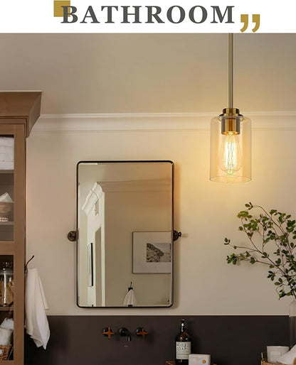 Pendant Lights Kitchen Island, Farmhouse Gold Pendant Lighting with Clear Glass Shade, Kitchen Pendant Lighting Over Island for Dining Room Entryway, AD-22281-1P-GD-C