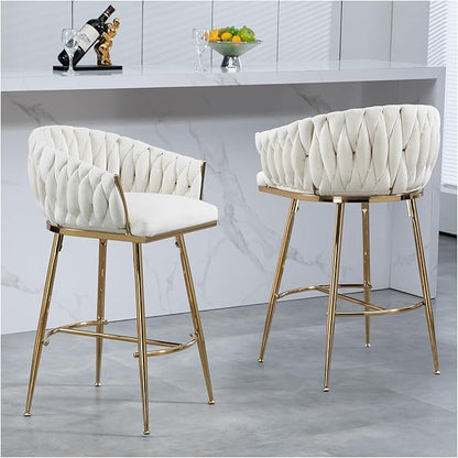 26'' Counter Height bar stools Set of 2 Kitchen Island Counter bar Stool with Hand- Wave Back, Golden Chromed Base and footrest,for Living Room