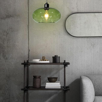 Modern Green Glass Pendant Light, 1-Light Glass Dome Shade Pendant Lighting Fixture for Kitchen Island, Sink, Counter, Bar,Nursery,Dining Room, Matte Black 10inch Diam