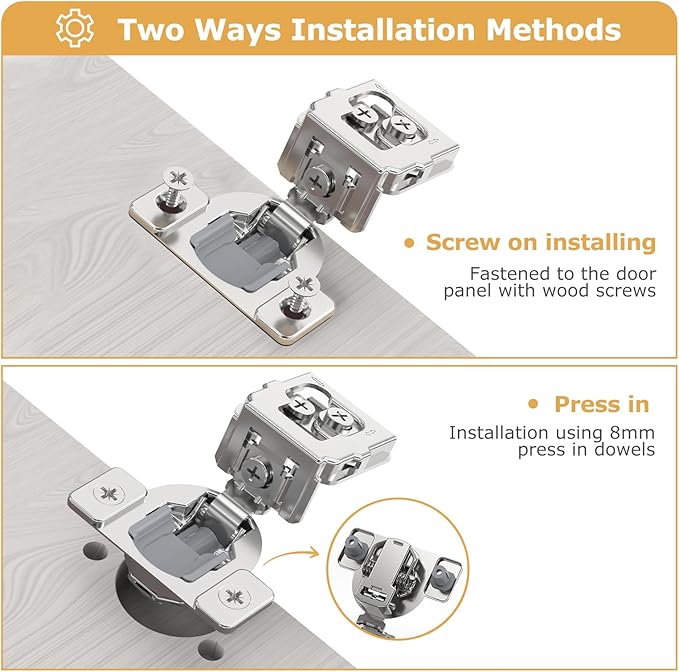 Furniware 50 Pack 25 Pairs 1-1/2 inch Overlay Soft Close Hinges for Face Frame Kitchen Cabinet Hinges Satin Nickel - 3 Way Adjustability Concealed Soft Close Hinges Damper Self Closing