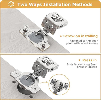Furniware 20 Pack 10 Pairs 1-1/4 inch Overlay Soft Close Hinges for Face Frame Kitchen Cabinet Hinges Satin Nickel - 3 Way Adjustability Concealed Soft Close Hinges Damper Self Closing