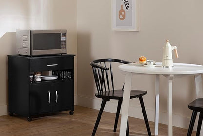 South Shore Axess Microwave Cart on Wheels Pure Black, Contemporary