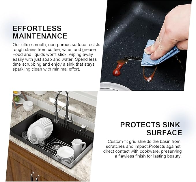 Mocoloo 33 Inch Drop in Workstation Kitchen Sink, 33x22 Matte Black Granite Composite Quartz Single Bowl Topmount Ledge Sink Above Counter