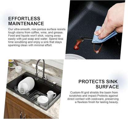 Mocoloo 33 Inch Drop in Workstation Kitchen Sink, 33x22 Matte Black Granite Composite Quartz Single Bowl Topmount Ledge Sink Above Counter