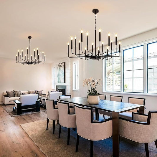 Black Chandelier, 16 Light Farmhouse Chandeliers for Dining Room Lighting Fixtures Hanging, Candle Chandelier Light Fixtures, Industrial Chandeliers for Living Room Kitchen Staircase Foyer
