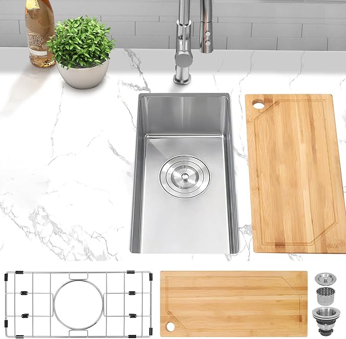 Bar Sink Undermount 9.5 X 18 inch,16 Gauge Stainless Steel Wet Bar Sink with Workstatin,Outdoor Small RV Sinks (9.5" X 18")