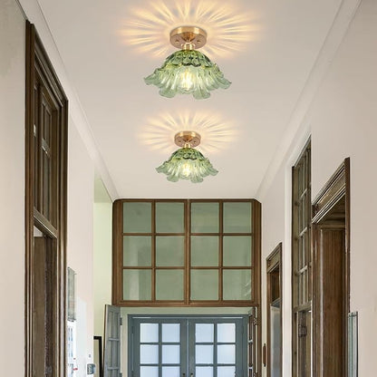 Semi Flush Mount Ceiling Light,Hallway Vintage Lights Fixture Ceiling Green 11" E26 Vintage Light Fixtures for Closet Hallway Kitchen Dining Room