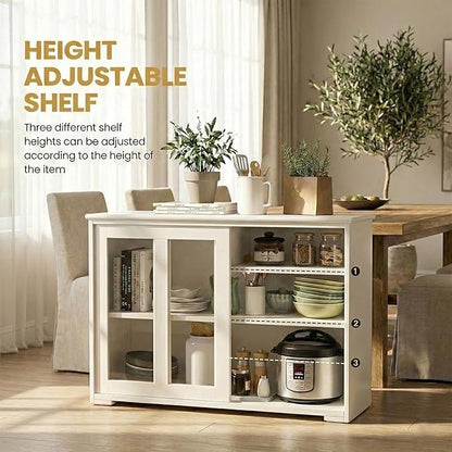 NAFORT Wooden Buffet Cabinet Sideboard with Sliding Doors, Kitchen Storage Console Table, Accent Coffee Bar with Adjustable Shelf for Living Room, Dining Room (White, 13" D x 42" W x 24.5" H)