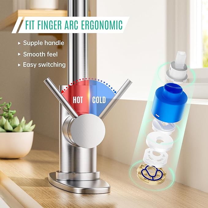 Kitchen Faucet with Pull-Down Spray Single Handle high arc Commercial Stainless Steel Brushed Nickel Kitchen Sink Faucet with Deck Suitable for bar Laundry RV Farmhouse (Brushed Nickel)