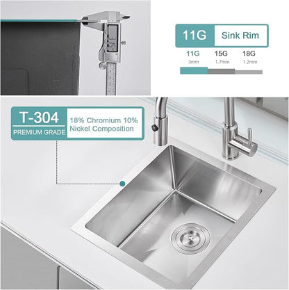 15 inch Bar Sink, KINKIB 15 x 17 inch Undermount Bar Prep Kitchen Sink, Handmade Single Bowl T-304 Stainless Steel Sink with Strainer