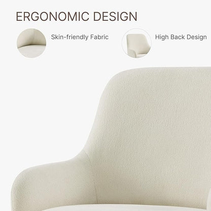 KISLOT Swivel Dining Chair Set of 1, Mid Century Modern Chair Fabric Upholstered Armchair with Armrest & Ergonomic Backrest for Dining Room, Kitchen, Bedroom, Living Room, Linen