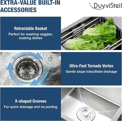 29.5x17.7 Inch Kitchen Sink Drop-in, Stainless Steel Top Mount Kitchen Sink, Single Bowl Kitchen Sinks with Basket Strainer for RV, Travel Trailer, Garage(Nano)