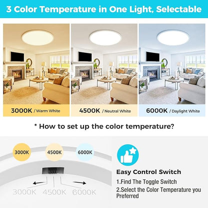 libtit 20 Inch LED Ceiling Light, 4200LM 35W Large & Bright Flush Mount Lighting Fixture, 3000K/4500K/6000K White Round Flat LED Ceiling Lamp for Bedroom Kitchen Livingroom Office