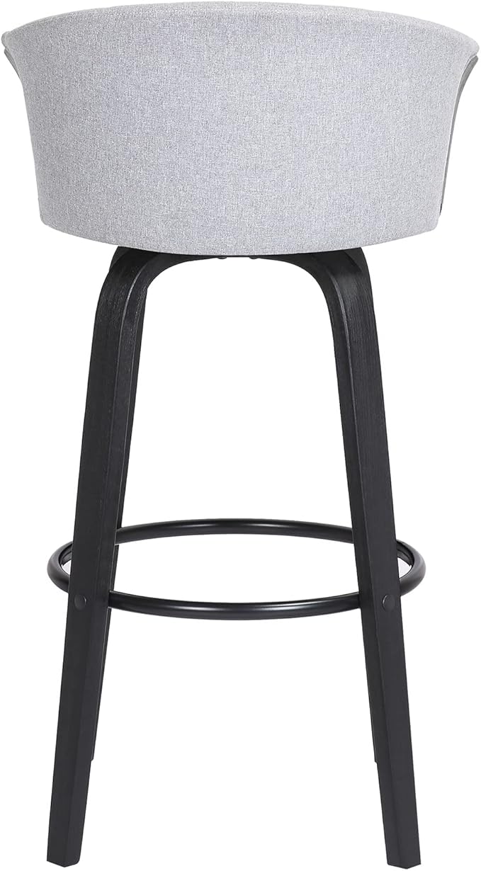 Armen Living Diana 26" Seat Height Mid Century Modern Swivel Black Wood Bar Stool for Kitchen Island Counter in Light Gray Fabric