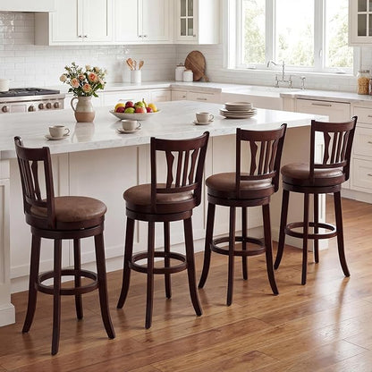 Giantex Swivel Bar Stools Set of 2, 30" Upholstered Bar Height Bar Chairs with Back, Faux Leather Seat, Solid Rubber Frame & Wrap-Around Footrest, Wooden Barstools for Kitchen Island, Pub