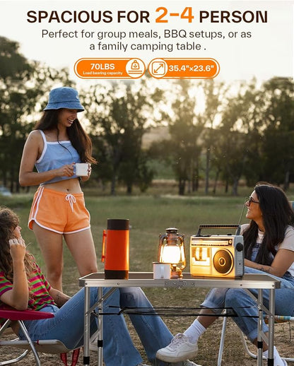 Sportneer Folding Table: Adjustable Height Camping Essentials 35.4" L x 23.6" W 2 Height with Mesh Layer - Compact & Portable Small Folding Table for Outdoor Camp Garden Picnic BBQ Dining Cooking