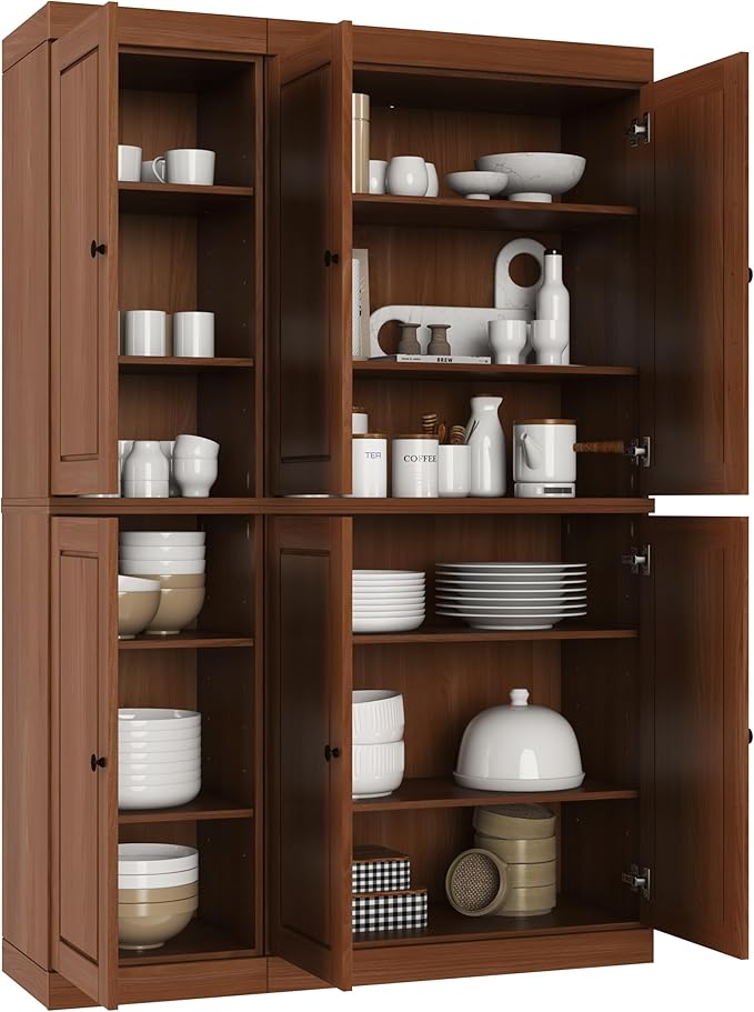 Palace Imports Solid Wood Kitchen Pantry Cabinet 71.5" Tall, 48.5" Wide – Freestanding Storage Cupboard with Adjustable Shelves – Mocha, Renewable Eco-Friendly 100% Wood, Made in Brazil