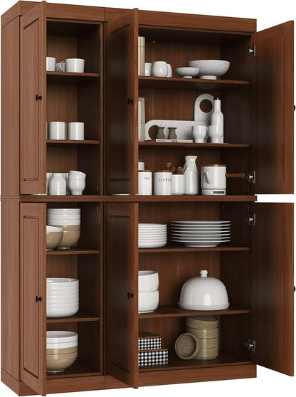 Palace Imports Solid Wood Kitchen Pantry Cabinet 71.5" Tall, 48.5" Wide – Freestanding Storage Cupboard with Adjustable Shelves – Mocha, Renewable Eco-Friendly 100% Wood, Made in Brazil