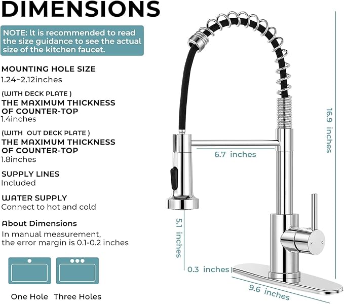 Kitchen Faucet with Pull Down Sprayer,Commercial Single Handle Stainless Steel Kitchen Faucets with Deck Plate (Chrome)