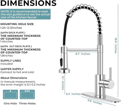 Kitchen Faucet with Pull Down Sprayer,Commercial Single Handle Stainless Steel Kitchen Faucets with Deck Plate (Chrome)
