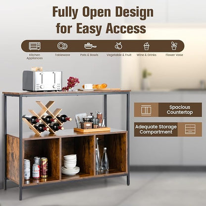 LOKO Buffet Cabinet with Open Shelves, Freestanding Kitchen Cabinet with 3-Cube Compartments, Coffee Bar Credenza Sideboard, 43.5 x 17 x 35 inches (Rustic Brown)