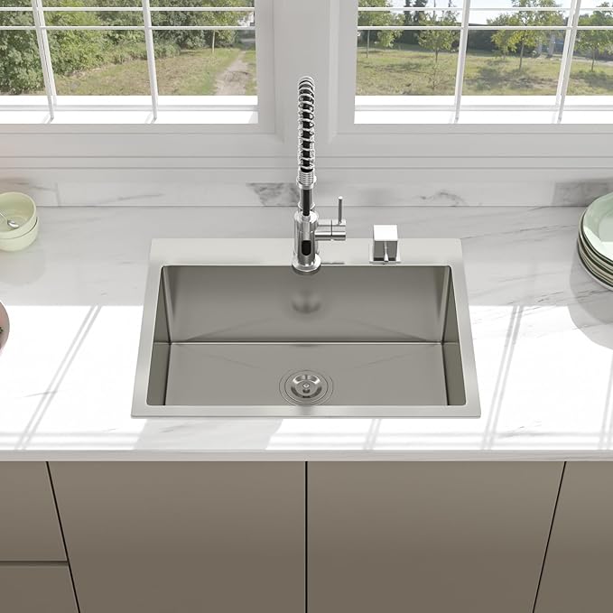 24 Drop In Kitchen Sink - Beslend 24x18 Inch Kitchen Sink Drop In Stainless Steel Sinks Topmount 16 Gauge 9" Deep Single Bowl Above Counter Sinks Dish Basin, Sink Only