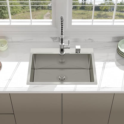 24 Drop In Kitchen Sink - Beslend 24x18 Inch Kitchen Sink Drop In Stainless Steel Sinks Topmount 16 Gauge 9" Deep Single Bowl Above Counter Sinks Dish Basin, Sink Only