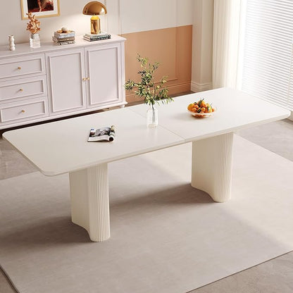 Miuuod 79" Cream White Dining Table for 4-8 People Large Rectangular Kitchen Table Modern Farmhouse Wood Dining Room Table for Living Room Home Office Workspace Easy Assembly