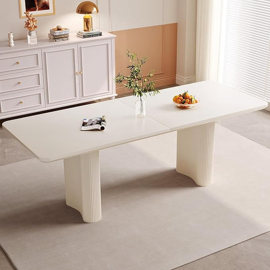Miuuod 79" Cream White Dining Table for 4-8 People Large Rectangular Kitchen Table Modern Farmhouse Wood Dining Room Table for Living Room Home Office Workspace Easy Assembly