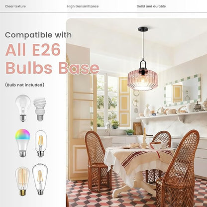 Lighting Mid Century Modern Pendant Lighting Large Glass Shade Pink Globe Pendant Lights Kitchen Ceiling Hanging Light Farmhouse Vintage Hanging Lights Adjustable Cord Light Fixture