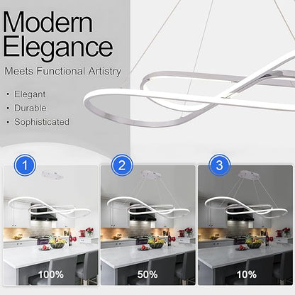 Led Chandeliers for Dining Room,Modern Led Pendant Light Fixture, Dimmable Adjustable Height Music Note Shape Hanging Lamp with Remote Control White Iron Ceiling Light Fixture for Kitchen Island