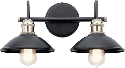Kichler Clyde 2-Light Bathroom Vanity Light Fixture with Vintage Industrial Design, Black Finish for Bathrooms Over Mirror (7.25" H x 17" W x 8.25" Ext.), 45944BK