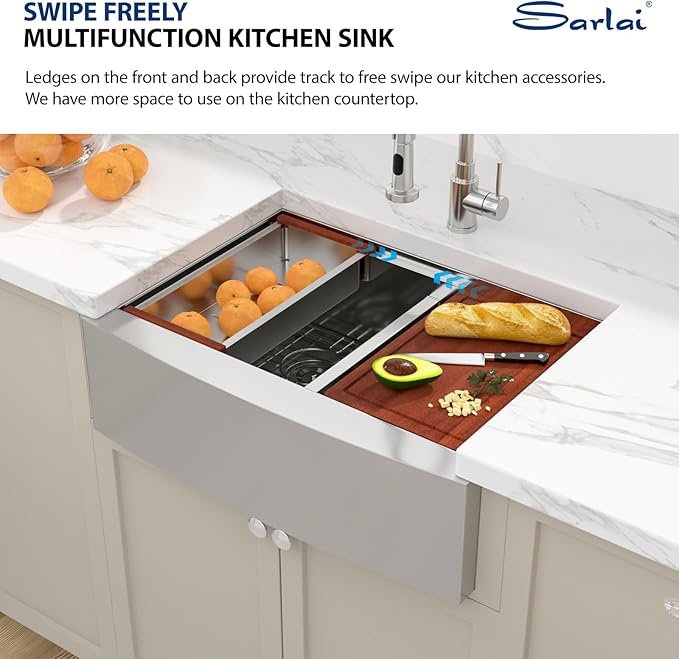 Sarlai 33 Farmhouse Sink Double Bowl - 33x22 Inch Farmhouse Kitchen Sink Ledge Workstation Low Divide Double Bowl 60/40 16 Gauge Stainless Steel Farm Sinks Basin
