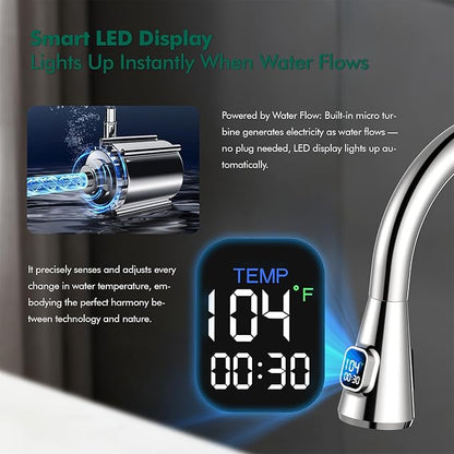 HOMELODY LED Temperature Display Kitchen Faucet with Pull Down Sprayer - Polished Chrome Single Handle Faucet for Kitchen Sink, High Arc Stainless Steel Design for RV Laundry Farmhouse Bar