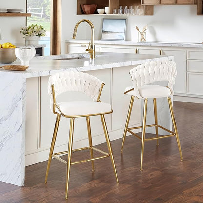 25.2" Velvet Counter Stool with Gold Accents, Ergonomic Plush Seat for Kitchen Island Bar