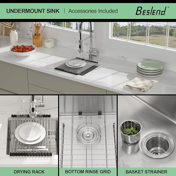 15 Inch Undermount Kitchen Sink - Beslend ADA 6 Inch Depth 15x15 Undermount Sinks Stainless Steel 16 Gauge Mobility Friendly Sink for Wheelchair Accessible & Accessible Design Kitchen