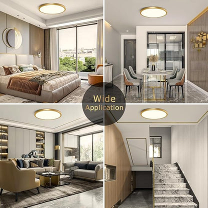 12Inch Gold Flush Mount Ceiling Light Fixture , 24W(240W Equivalent), 3200LM, 4000K Natural White, IP40, Flat Modern Round LED Ceiling Lights for Bedrooms, Living Rooms, Bathrooms, Stairwells, etc.