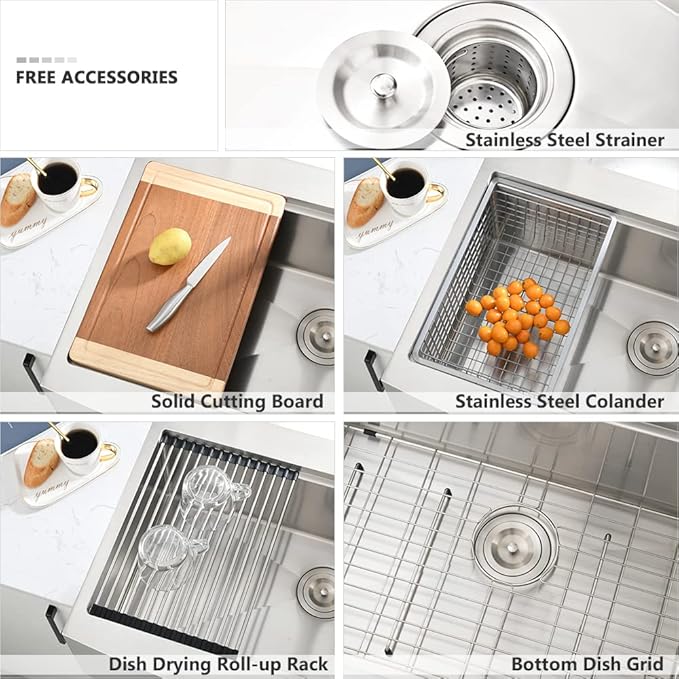 33 Inch Farmhouse Sink Drop In-VASOYO 33x22 Kitchen Sink Drop In Stainless Steel Farmhouse Sinks Workstation 16 Gauge Single Bowl Apron Front Farm Deep Top Mount Kitchen Sinks with Cutting Board