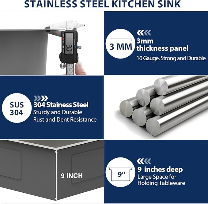 Lordear 33 Inch Drop in Kitchen Sink 33 x 22 Topmount Sink 16 Gauge Stainless Steel Single Bowl Deep Sink with Drain Strainer