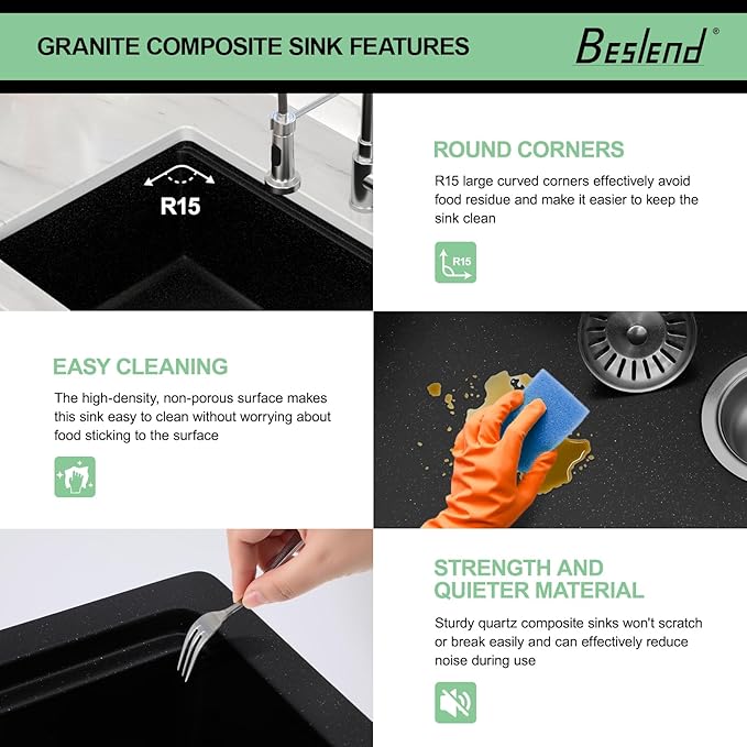 30 Granite Composite Kitchen Sink - 30x19 Inch Black Granite Kitchen Sinks Undermount Black Quartz Sink Ledge Workstation Classic Under Counter Single Bowl Sinks Basin