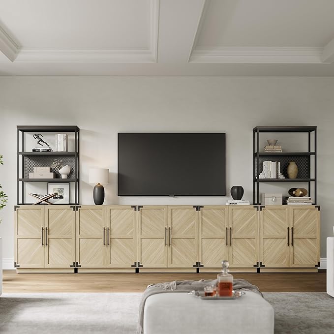 SICOTAS Sideboard Buffet Cabinet with Storage, Farmhouse Credenza with Doors & Adjustable Shelves, Storage Cabinet for Living Room, Entryway