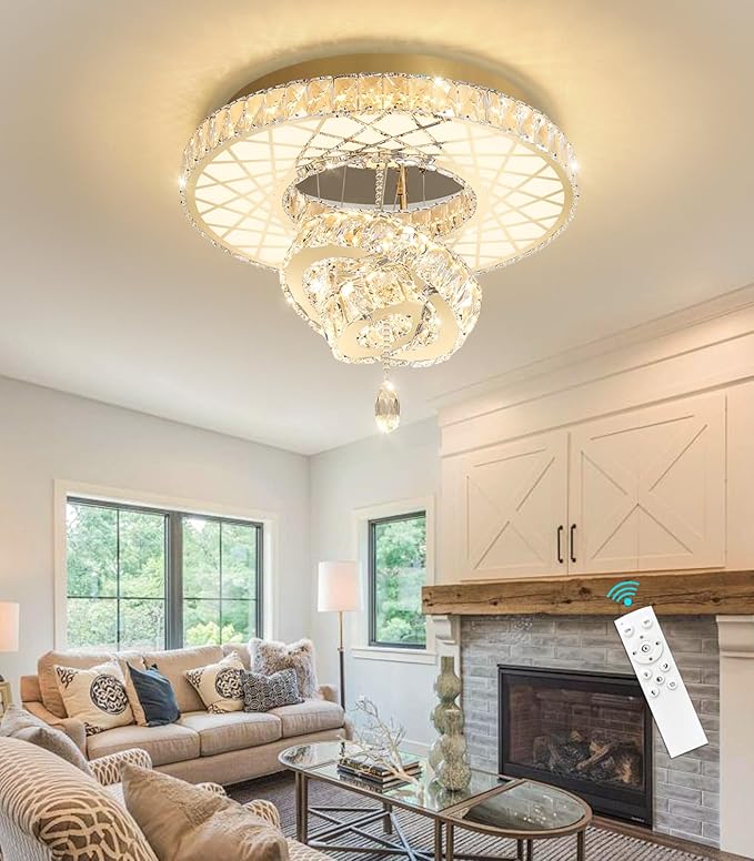 HAIXIANG LED Chandelier Modern Ceiling Dimmable Light Fixture Crystal Chandelier for Bedroom Dining Room Gold