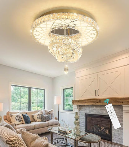 HAIXIANG LED Chandelier Modern Ceiling Dimmable Light Fixture Crystal Chandelier for Bedroom Dining Room Gold