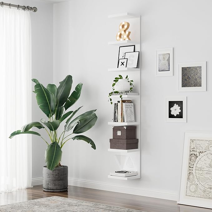 7 Tier Wall Shelf Unit, Floating Shelves for Storage Home Display, Versatile Lack Wall Shelves for Bedroom,Living Room,Office Decor, Tall Long Shelf for Book,Shoe,Vanity, Purse and TV White