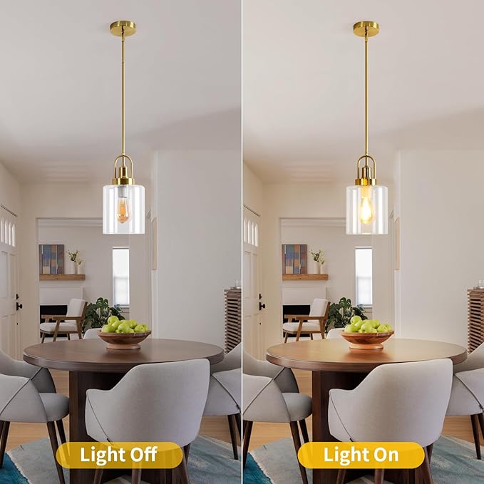7" Modern Clean Glass Pendant Light Round Vintage Farmhouse Pendant Light Fixtures Mini Adjustable Rod Rustic Pendant Lights for Kitchen Island, Dining Room, Bedroom, Hallway, Entryway